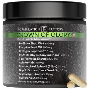 Crown of Glory 10 in 1 Hair Growth Maximizer, DHT Blocker Supplement, Saw Palmetto, Fo-Ti, Collagen, Pumpkin Seed Oil & More, Supports Thicker, Stronger Hair & Scalp Health (120 Capsules - 2 Months)