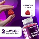 Vitamatic Biotin Gummies 10,000 mcg for Stronger Hair, Skin & Nails - 60 Vegan Gummies - Also Called Vitamin B7 (1 Bottle)