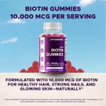 Vitamatic Biotin Gummies 10,000 mcg for Stronger Hair, Skin & Nails - 60 Vegan Gummies - Also Called Vitamin B7 (1 Bottle)