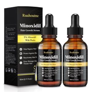 2-Pack 5% Minoxidil Hair Growth Serum, Hair Regrowth Treatment for Men and Women, Strengthens and Thickens Hair for Fuller, Longer Results, Beard and Facial Hair Enhancer