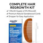 Equate Minoxidil 5% Hair ReGrowth Solution for Men - 1 Month Supply, 2 fl ozr Growth Solution for Men + Wooden Comb