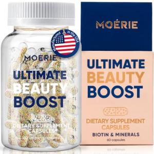 Moerie Ultimate Hair Boost Supplement for Women & Men - Hair, Skin, Nails Vitamins with Biotin & Minerals for Hair Health - Thicker Hair - 60 Capsules