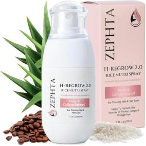 Zephta H-Regrow Hair Growth Spray – With Rice Water, Biotin, Aloe Vera, Caffeine, and Ginger – Hair Growth Product for Men and Women – For Thinning Scalp