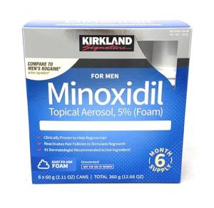 Kirkland Signature Hair Regrowth Treatment Minoxidil Foam for Men, 2.11 oz, 6 Count (6 Month Supply)
