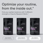 Sports Research® Biotin 10,000mcg with Organic Coconut Oil - Biotin (Vitamin B7) for Healthy Skin and Hair Support* - for Women and Men - Vegan, Non-GMO, Gluten & Soy-Free - 120 Veggie Softgels