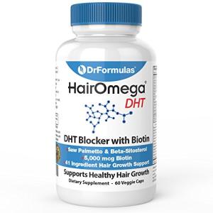 DrFormulas HairOmega DHT Blocker Biotin 5000 mcg Vitamins for Hair Growth Supplement | Hair Loss Pills for Women and Men, 30 Day Supply