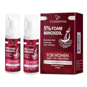 Yzmoffer 5% Minoxidil Foam for Women, Hair Regrowth Treatment for Thinning Hair and Hair Loss, Lightweight Non-Greasy Formula, Dermatologist Recommended, 2 × 60g (2-Month Supply)