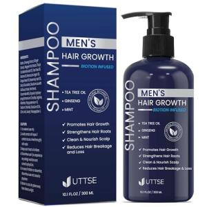 Uttse Biotin Hair Growth Shampoo for Men: Natural Thickening Shampoo with Tea Tree Oil Ginseng Mint for Hair Loss and Thinning Hair - 10.1 fl.oz, Dark Blue