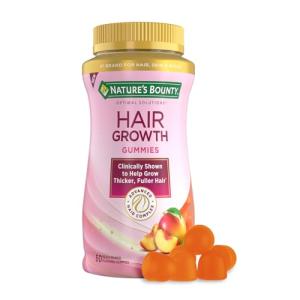 Nature’s Bounty Hair Growth Gummies for Supporting Thicker, Fuller Hair with Biotin, Silicon & Arginine, Peach Mango Flavor – Gluten Free, Contains No Lactose, Sodium or Fish, 60 Count/30 Servings