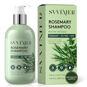 Svvimer Rosemary Hair Growth Shampoo - Thickening and Regrowth Formula for Men & Women - Strengthening Shampoo with Tea Tree Oil Biotin - For Thinning Hair and Hair Loss 11.8 fl.oz