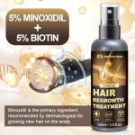 Minoxidil Spray - 5% Minoxidil for Men, Minoxidil for Women Hair Growth Products, Extra Strength Hair Regrowth Devices with Biotin, Help to Stop Loss Hair Unscented Light and non Greasy 3.38 Fl.OZ