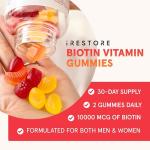 iRestore Hair Gummy Vitamins, Vegan Biotin Gummies for Hair Skin and Nails Gummies, Hair Gummies, Biotin Gummies for Hair Growth Biotin Vitamins Hair Vitamins Gummies for Women & Men, Biotin 10000mcg