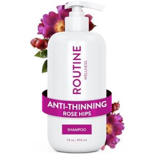 Routine Wellness Anti-Thinning Shampoo for Thinning Hair - Biotin DHT Blocker Women & Men - Color Safe Shampoo for Hair Loss & Healthy Growth - Rose Hips - 14oz