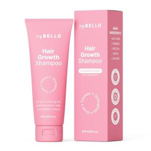 Trybello Hair Growth Shampoo | Natural Hair Thickening & Scalp Detox | Sulfate Free, Vegan, Anti-Hair Fall Formula | Caffeine, Aloe Vera, Turmeric, and Urucum Extract | For Any Hair Type