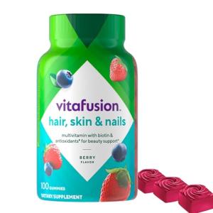 Vitafusion Gorgeous Hair, Skin Nails Multivitamin Gummy Vitamins, plus Biotin and Antioxidant vitamins CE, Raspberry Flavor, 100ct (33 day supply), from America’s Number One Gummy Vitamin Brand