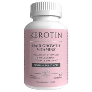 Kerotin Hair Growth Vitamins, Biotin Supplement, DHT Blocker, Collagen Stimulator, for Hair Loss Support, Nail & Skin Care, Includes Saw Palmetto, Vitamin D3 & More - 60 Pills (1 Month Supply)