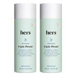 hers triple threat shampoo for hair that feels and looks thicker and stronger with biotin, saw palmetto, pumpkin seed oil, lightly scented with rose, helps control hair shedding, 2 pack, 6.4oz