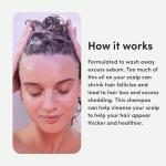 hers triple threat shampoo for hair that feels and looks thicker and stronger with biotin, saw palmetto, pumpkin seed oil, lightly scented with rose, helps control hair shedding, 2 pack, 6.4oz