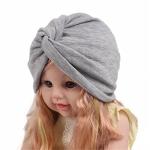 Qhome Fashion Soft Cotton Kids Turban Chemo Hat Hair Covering Hijab Girls Beanie Twist Head Wrap Tjm-163k-gray