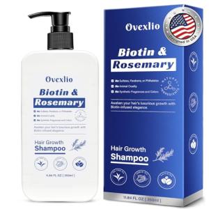 OVEXLIO Hair Growth Shampoo with Biotin and Rosemary, Routine Shampoo for Hair Loss and Thinning, Natural Thickening Formula with Argan Oil, Tea Tree Oil and Caffeine, Sulfate Free, 11.84 fl oz