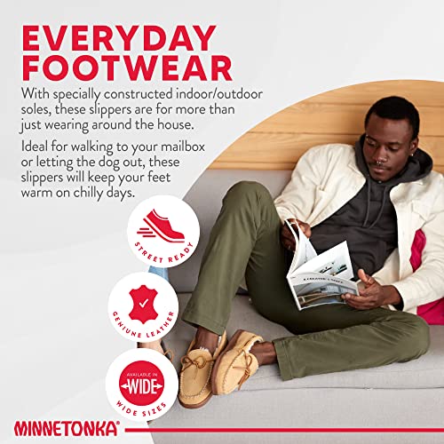 Minnetonka Men's Hardsole Pile Lined Slipper, Brown, Size 10