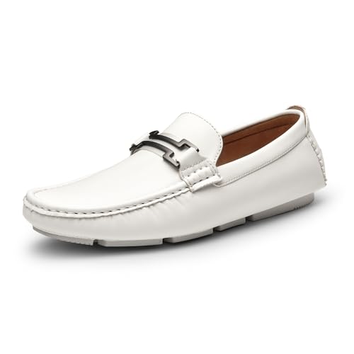 Bruno Marc White Faux Leather Penny Loafers - 12