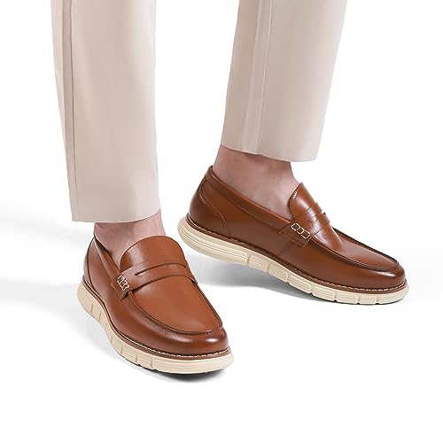 Bruno Marc Men's Lightweight Penny Loafers, Brown, Size 11