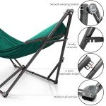 Tranquillo Double Hammock with Stand Included for 2 Persons/Foldable Hammock Stand 600 lbs Capacity Portable Case - Inhouse, Outdoor, Camping, Peacock