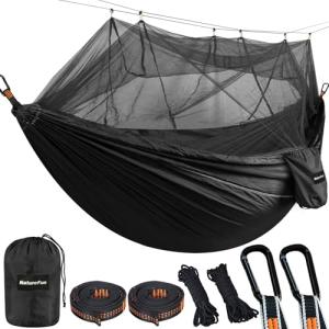 NATUREFUN Camping Hammock with Net | 300kg Load Capacity,(300 x 200 cm) Breathable,Quick-Drying Parachute Nylon Travel Hammock | 2 x Premium Carabiners,4 x Slings Included | Outdoor Indoor Garden