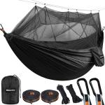 NATUREFUN Camping Hammock with Net | 300kg Load Capacity,(300 x 200 cm) Breathable,Quick-Drying Parachute Nylon Travel Hammock | 2 x Premium Carabiners,4 x Slings Included | Outdoor Indoor Garden