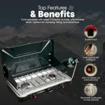 GasOne Portable Camping Stove – Double Propane Stove with Auto Twist Turn Ignition – 22,000 BTU Camping Cooktop with 2 Burners and Wind Guard – Ideal for Tailgating, Fishing, Travel
