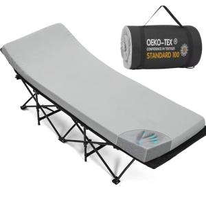 CYMULA Camping Cot Mattress 2in Memory Foam Sleeping Pad,Soft Warm Non-Slip Camping Mattress Topper with Retaining for Adults,Portable Roll up Pad for Travel(75 * 30 * 2,Grey)