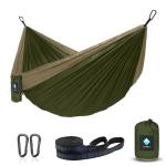 Hammock Camping, Portable Single/Double Hammocks for Outdoor Hiking Travel Backpacking - 210D Nylon Hammock Swing for Backyard & Garden (Green/Khaki)