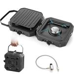 Gonex 2 Burner Propane Camping Stove with Griddle & Grates, Portable Foldable Cooking Stove with Total 16,000 BTU, Two Piezo Ignition Adjustable Burners for Camping, Patio, Emergency, Hiking (Black)