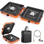 GGC Camping Stove 2 Burner, 20,000 BTU Foldable Camping Stove, Propane Portable Camp Stove with Adjustable Flame, Piezo Ignition & Carry Bag, Portable Stove for Camping, Picnics, and Outdoor Cooking