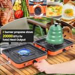 GGC Camping Stove 2 Burner, 20,000 BTU Foldable Camping Stove, Propane Portable Camp Stove with Adjustable Flame, Piezo Ignition & Carry Bag, Portable Stove for Camping, Picnics, and Outdoor Cooking