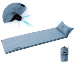Naturehike Self-Inflating Sleeping Pad, Ultralight Memory Foam Camping Pad with Pillow, Fast Inflating, Patchwork Sleeping Pad for Camping, Hiking, RV Camping, with Storage Bag, Single, Graphite Blue