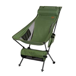 TOBTOS High Back Camping Chair, Lightweight Folding Chair with Head Support, Compact Chair with Carry Bag for Outdoor Camp, Hiking, Backpacking (Green)