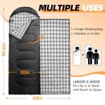MEREZA Flannel Sleeping Bag for Adults XL, Large Wide Sleeping Bags for Camping Mens Warm Cotton Sleeping Bag 4 Season Warm & Cool Weather with Compression Sack (Black)