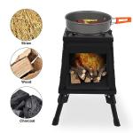 Lineslife Wood Burning Camp Stove, Portable Cast Iron Camping Wood Stove, Black Woodstove with Carrying Case for Backpacking Outdoor Cooking, Small