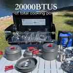 FineFlame Camping Stove, 2 Burners Portable Propane camp Stove with Regulator, Integrated Igniter & Stainless Steel Drip Tray & Built-in Handle & Foldable Legs for Outdoor Cooking and Travel-20000 BTU