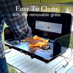 FineFlame Camping Stove, 2 Burners Portable Propane camp Stove with Regulator, Integrated Igniter & Stainless Steel Drip Tray & Built-in Handle & Foldable Legs for Outdoor Cooking and Travel-20000 BTU