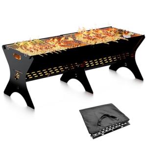 Bearfire Camping Grills 2 Packs, Portable Folding Charcoal Grills, Backpacking BBQ Grill, Heavy Duty Firepit Grill with Carry Bag for Outdoor Cooking, Bonfire, Patio, Backyard-30 Inch