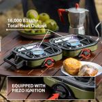 Naturehike 2 Burner Folding Camping Stove, Portable Propane Gas Stove with Carry Bag, 16000 BTU High-Performance Camp Stove with ETL Certification, Adjustable Burners & Piezo Ignition