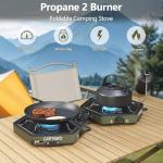 Cofiyard Propane 2-Burner Camping Stove with Carrying Bag and Gas Stove Pressure Regulator, Camping Essentials Folding Camp Stove with Flick-Style Ignition for Backpacking, Outdoor Cooking, Tailgating