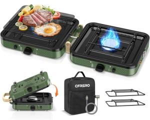 Propane 2-Burner Foldable Camping Stove with Carry Bag, Portable Propane Camp Stoves with Adjustable Burners & Piezo Ignition for Outdoor Cooking, Tailgating, Backyard Gathering(Griddle Not Included)