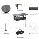 Anbte Folding Camping Table, Aluminum Roll Up Camping Table Adjustable Height with Storage Net and Bag, Lightweight Outdoor Table 32.2” X 16”, for Outdoor Travel BBQ Party Picnic, Black