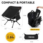 TOBTOS Ultralight Camping Chair, Portable Folding Backpacking Chair, Compact Camping Chair with Carry Bag for Outdoor Camp Hiking Backpack Beach Travel (Black)