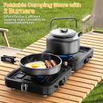 2 Burner Camping Stove, Folding Propane Camp Stove with Portable Carrying Bag, Adjustable High Heat Burners & Piezo Push-Button Instant Ignition, Outdoor Tailgating, Backyard BBQ Camping Essentials