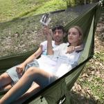 Travel Bird Camping Hammock with Mosquito Net and Ridge Rope, Extra Large for 2 Person, Lightweight Hanging Hammocks Tree Straps, All-in-one Fast Open Hammock for Outside, Hiking, and Travel